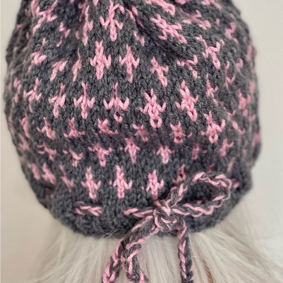Hand Knits 2 Love Beanie Hat Cap Fair-isle Designer Adjustable Fit Pink Grey Hip main image 7